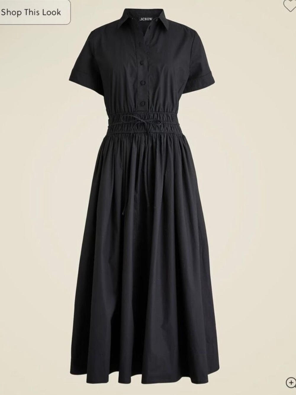 J. crew dressy summer Elena Shirt Dress in Cotton Poplin Black size 18 NWT